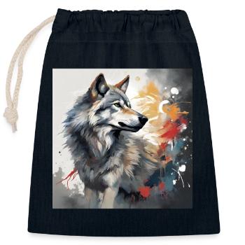 Painted Wolf Animal Picture - Wolf T-Shirt Artful - Closable cotton gift bag (25x30cm) - navy - Front