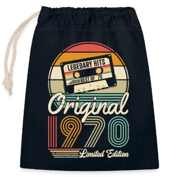 Vintage des années 1970 - Born Legends - Sac cadeau en coton avec cordon (25 x 30 cm) - bleu marine - Devant