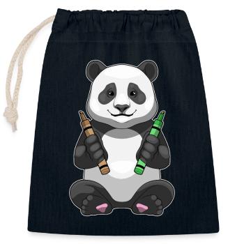 Panda Student Crayons School - Closable cotton gift bag (25x30cm) - navy - Front