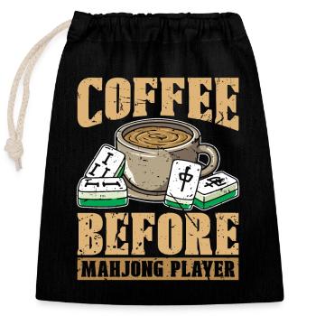 Joueur de Mahjong Café Chinois Mahjong Amateur De Café - Sac cadeau en coton avec cordon (25 x 30 cm) - noir - Devant