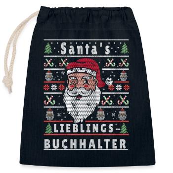 Noël laid Père Noël FAVORI Comptable - Sac cadeau en coton avec cordon (25 x 30 cm) - bleu marine - Devant