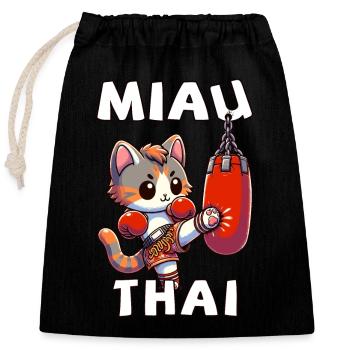 Muay Thai Boxing, Thai Boxing Kickboxen Miau Thai - Verschließbarer Geschenkbeutel aus Baumwolle (25x30cm) - Schwarz - Vorne