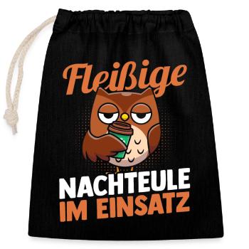 Fleißige Nachteule Nachtschicht - Verschließbarer Geschenkbeutel aus Baumwolle (25x30cm) - Schwarz - Vorne
