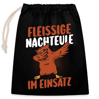 Fleißige Nachteule Nachtschicht - Verschließbarer Geschenkbeutel aus Baumwolle (25x30cm) - Schwarz - Vorne