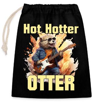 Lustiger Otter mit E-Gitarre und Spruch - Verschließbarer Geschenkbeutel aus Baumwolle (25x30cm) - Schwarz - Vorne