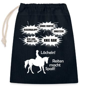 Reiten macht Spaß! Reitlehrer Kommandos - Verschließbarer Geschenkbeutel aus Baumwolle (25x30cm) - Navy - Vorne