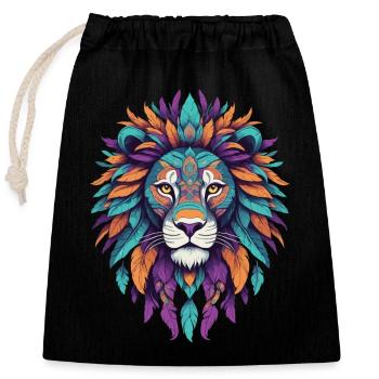 Lion Mandala spirituel plume Design - Sac cadeau en coton avec cordon (25 x 30 cm) - noir - Devant