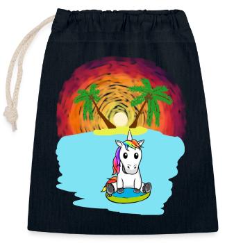 Unicorn South Seas Vacation Ocean Island Distress Sea Lake - Closable cotton gift bag (25x30cm) - navy - Front
