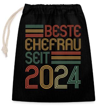 Beste Ehefrau seit 2024 1.Hochzeitstag - Verschließbarer Geschenkbeutel aus Baumwolle (25x30cm) - Schwarz - Vorne