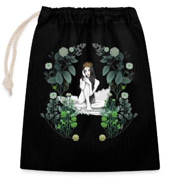 Girl Woman Spring Floral Fantasy Eggshell - Closable cotton gift bag (25x30cm) - black - Front