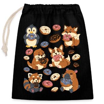 Donut: Capybara, Fox, Corgi, Otter, Penguin - Closable cotton gift bag (25x30cm) - black - Front