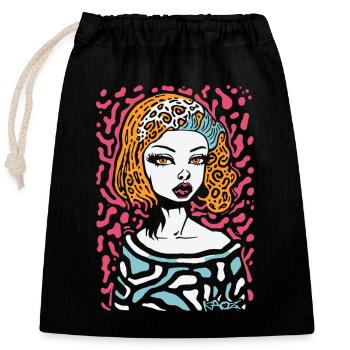 Modern Art Cartoon: Cool Portrait of a Woman - Closable cotton gift bag (25x30cm) - black - Front