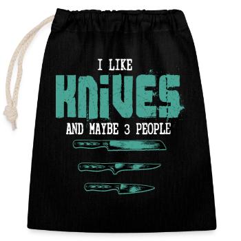 I Like Knives & Maybe 3 People Hobby Knife Collect - Verschließbarer Geschenkbeutel aus Baumwolle (25x30cm) - Schwarz - Vorne