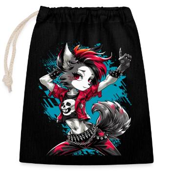 Loup-garou Punk, Punk, Punkrock, Loup, Fun, - Sac cadeau en coton avec cordon (25 x 30 cm) - noir - Devant