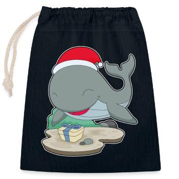 Whale Christmas Package - Closable cotton gift bag (25x30cm) - navy - Front