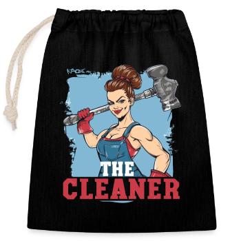 Une femme de ménage avec un gros marteau - Sac cadeau en coton avec cordon (25 x 30 cm) - noir - Devant