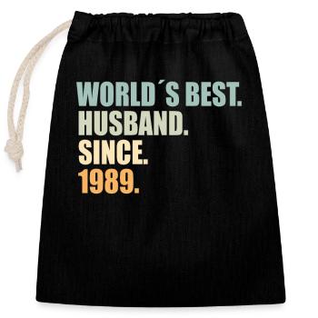 Meilleur mari depuis 1989 35e anniversaire de mariage - Sac cadeau en coton avec cordon (25 x 30 cm) - noir - Devant
