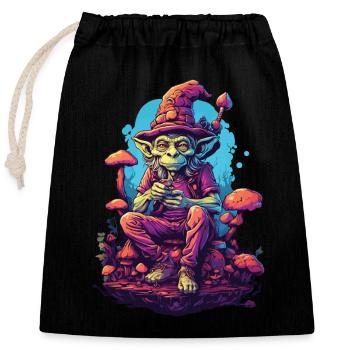 Alien Psychedelic Art Forest Mushrooms Music - Closable cotton gift bag (25x30cm) - black - Front