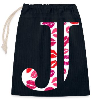 Letter j kisses - Closable cotton gift bag (25x30cm) - navy - Front