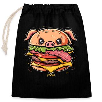 Sau Burger Schwein - Verschließbarer Geschenkbeutel aus Baumwolle (25x30cm) - Schwarz - Vorne