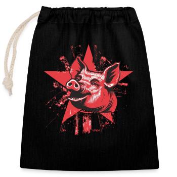 Sarcasme, cochon socialiste de gauche avec une étoile - Sac cadeau en coton avec cordon (25 x 30 cm) - noir - Devant