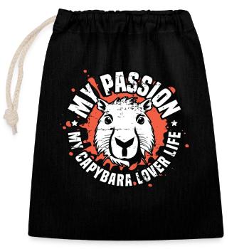 Capybara Amoureux Ma Passion Mon Capybara Grand Rongeur - Sac cadeau en coton avec cordon (25 x 30 cm) - noir - Devant