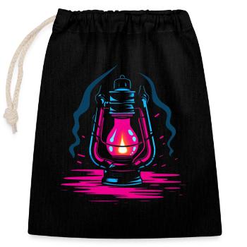 Oil Lamp Retro Look - Closable cotton gift bag (25x30cm) - black - Front