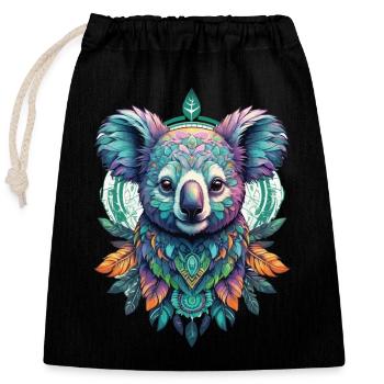 Koala Spiritual Mandala Dream Catcher Design - Closable cotton gift bag (25x30cm) - black - Front