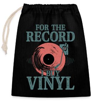 Pour la petite histoire, j’achète des platines vinyles vintage - Sac cadeau en coton avec cordon (25 x 30 cm) - noir - Devant