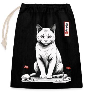 Asian Cat Cute Pet Love - Closable cotton gift bag (25x30cm) - black - Front