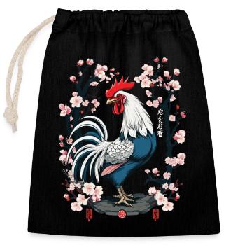 Asian Rooster Cherry Blossoms Aesthetic Design - Closable cotton gift bag (25x30cm) - black - Front