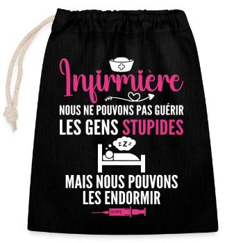Infirmière Humour - Cadeau Infirmière - Sac cadeau en coton avec cordon (25 x 30 cm) - noir - Devant