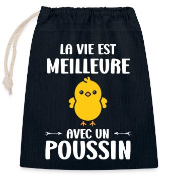 Humour bébé poussin - Sac cadeau en coton avec cordon (25 x 30 cm) - bleu marine - Devant
