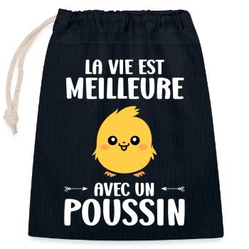 Humour petit poussin - Sac cadeau en coton avec cordon (25 x 30 cm) - bleu marine - Devant