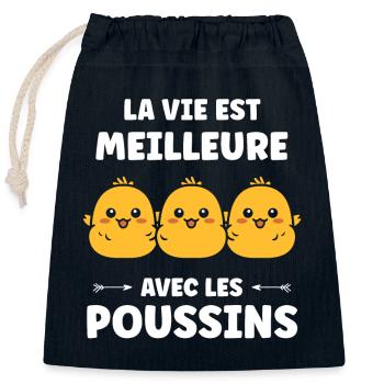 Humour petit poussin - Sac cadeau en coton avec cordon (25 x 30 cm) - bleu marine - Devant