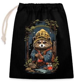 Chien viverrin saké japonais Vintage Japon Art - Sac cadeau en coton avec cordon (25 x 30 cm) - noir - Devant