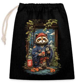 Vintage Art raton laveur chien saké japonais - Sac cadeau en coton avec cordon (25 x 30 cm) - noir - Devant