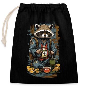 Saké japonais Vintage Art raton laveur Design - Sac cadeau en coton avec cordon (25 x 30 cm) - noir - Devant