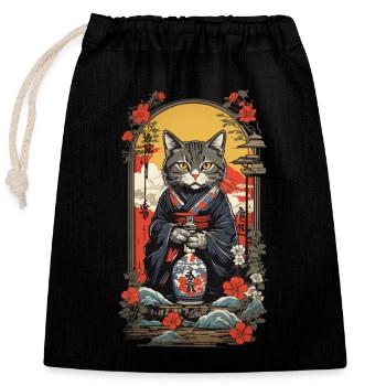 Chat Vintage Japon Art saké affiche Design - Sac cadeau en coton avec cordon (25 x 30 cm) - noir - Devant