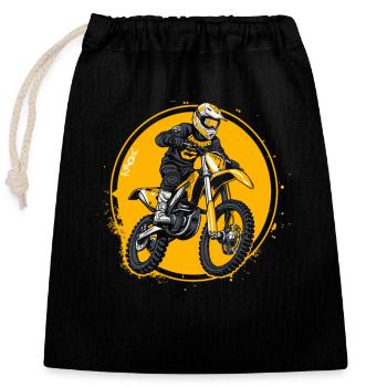 Pilote de Super Motocross blanc et jaune - Sac cadeau en coton avec cordon (25 x 30 cm) - noir - Devant