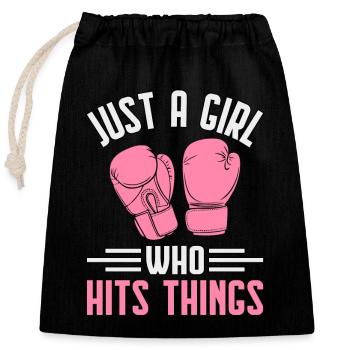 Just A Girl who hits things - Closable cotton gift bag (25x30cm) - black - Front