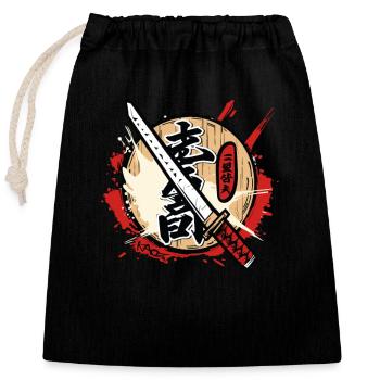 Asiatisch Japanisches Samurai Cartoon Schwert - Verschließbarer Geschenkbeutel aus Baumwolle (25x30cm) - Schwarz - Vorne