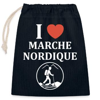 Randonné humour marche nordique - Sac cadeau en coton avec cordon (25 x 30 cm) - bleu marine - Devant