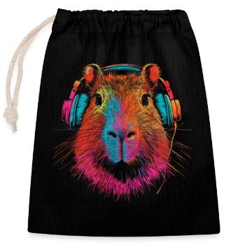 Capybara Funny Gift - Closable cotton gift bag (25x30cm) - black - Front