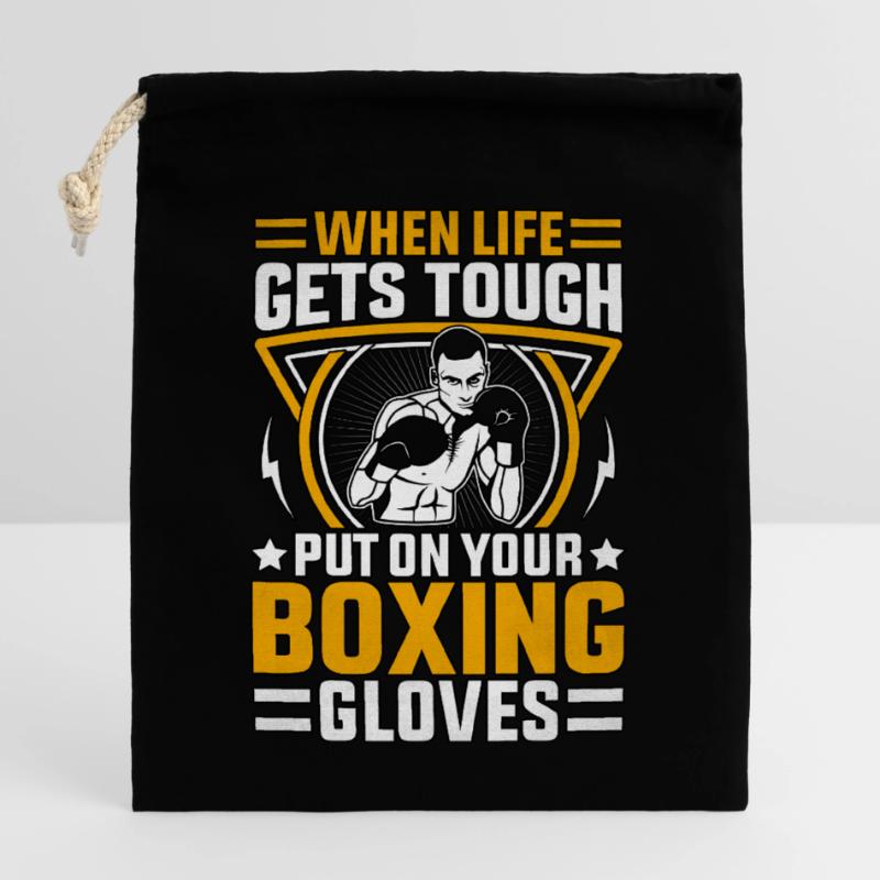 Quand la vie devient difficile, enfilez vos gants de boxe Sac cadeau en coton avec cordon (25 x 30 cm)