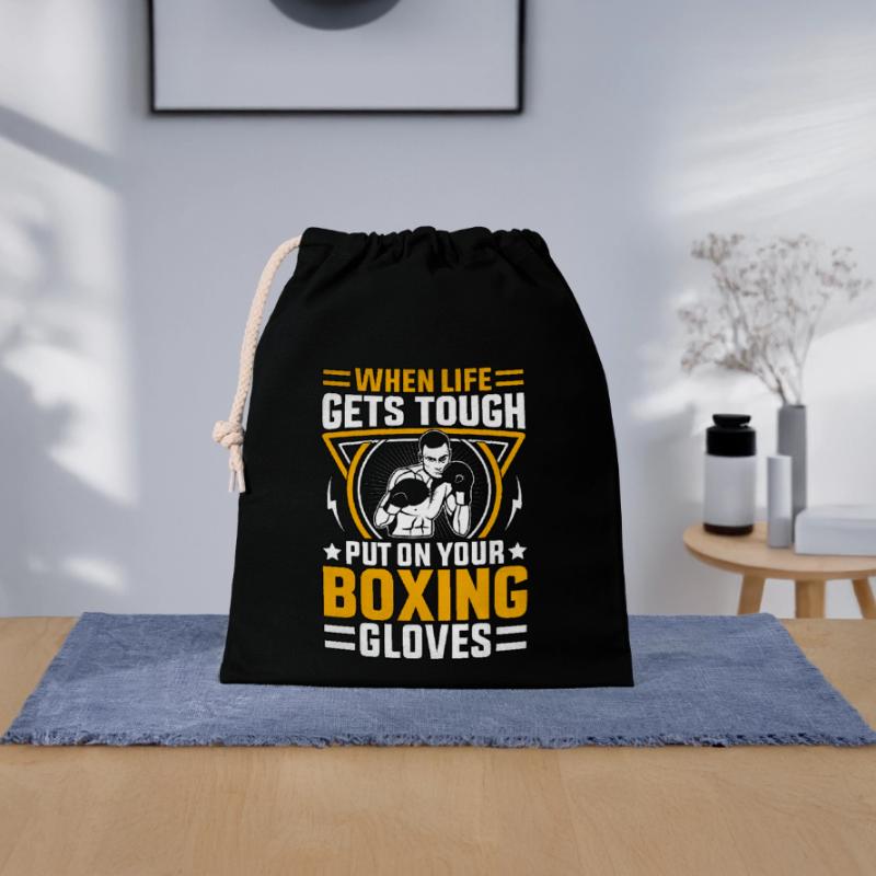 Quand la vie devient difficile, enfilez vos gants de boxe Sac cadeau en coton avec cordon (25 x 30 cm)