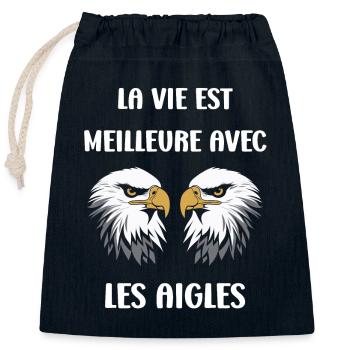 Citation humour Oiseau aigle - Sac cadeau en coton avec cordon (25 x 30 cm) - bleu marine - Devant