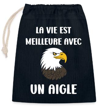 Citation humour Oiseau aigle - Sac cadeau en coton avec cordon (25 x 30 cm) - bleu marine - Devant