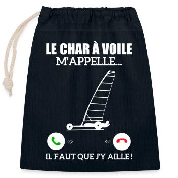 Le Char à Voile M'appelle - Sac cadeau en coton avec cordon (25 x 30 cm) - bleu marine - Devant