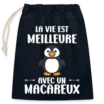 macareux - Sac cadeau en coton avec cordon (25 x 30 cm) - bleu marine - Devant